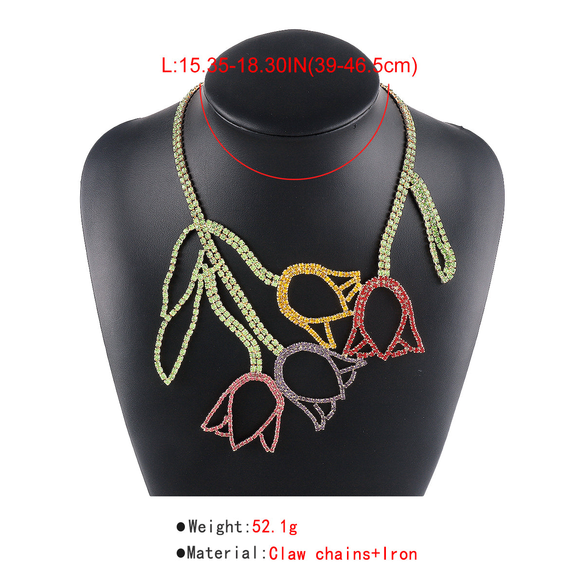 N11193 Multicolor Rhinestone Tulip Pendant Necklace