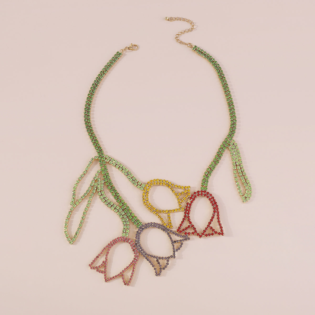 N11193 Multicolor Rhinestone Tulip Pendant Necklace