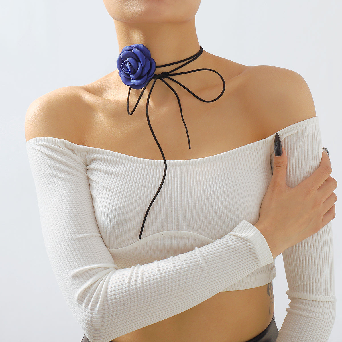 N11197 Romantic Rose Flower Choker Necklace Belt