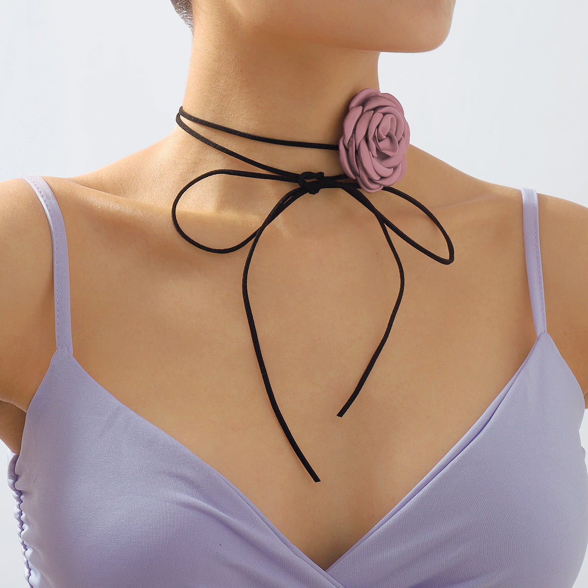 N11197 Romantic Rose Flower Choker Necklace Belt