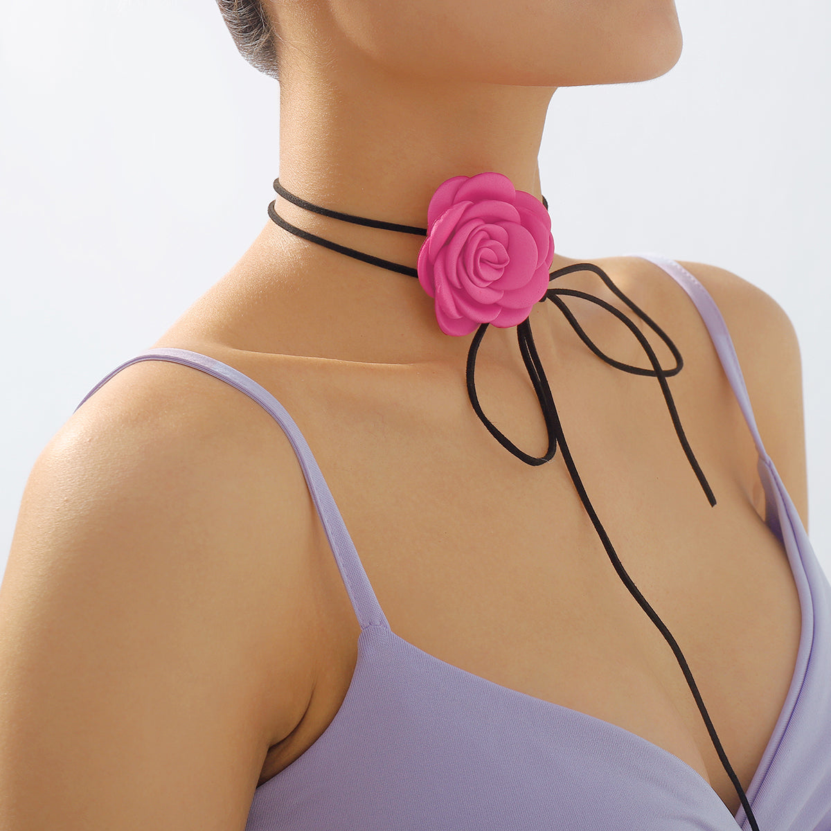 N11197 Romantic Rose Flower Choker Necklace Belt