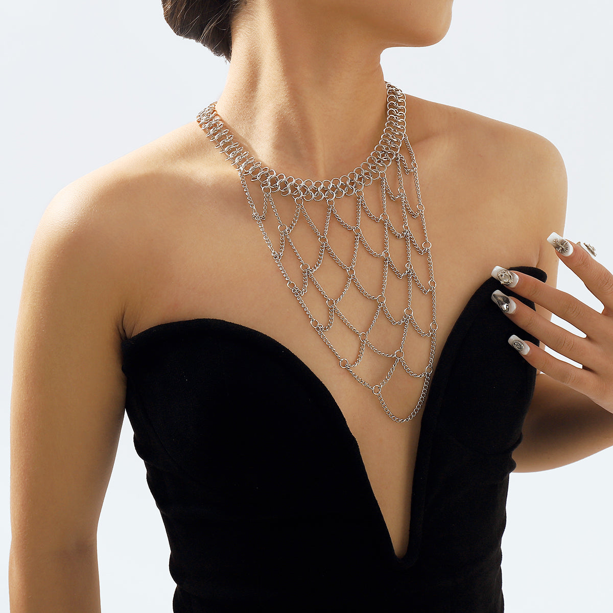 N11211 Metal Latticed Long Pendant Necklace