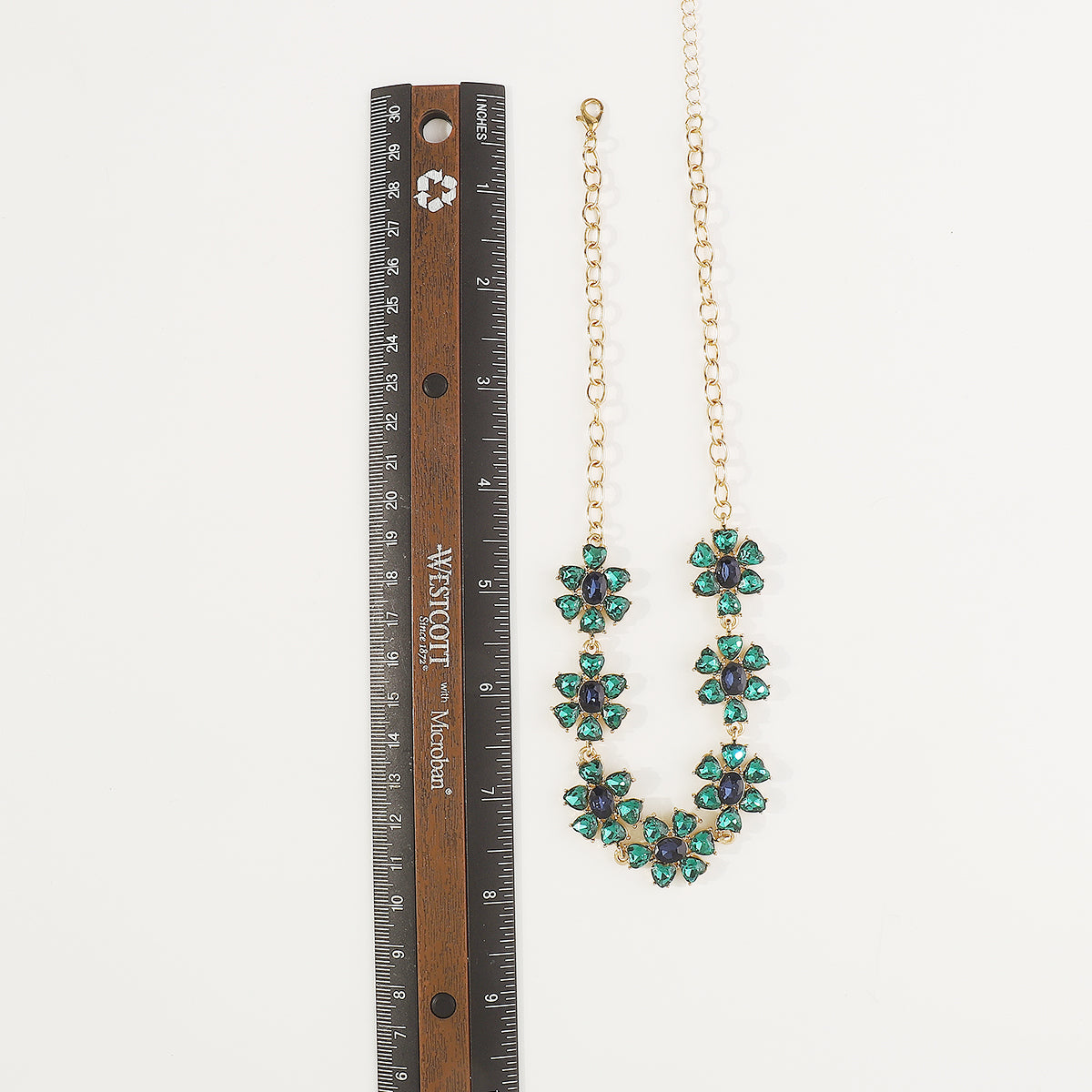 N11214 Pink & Green Rhinestone Flower Choker Necklace