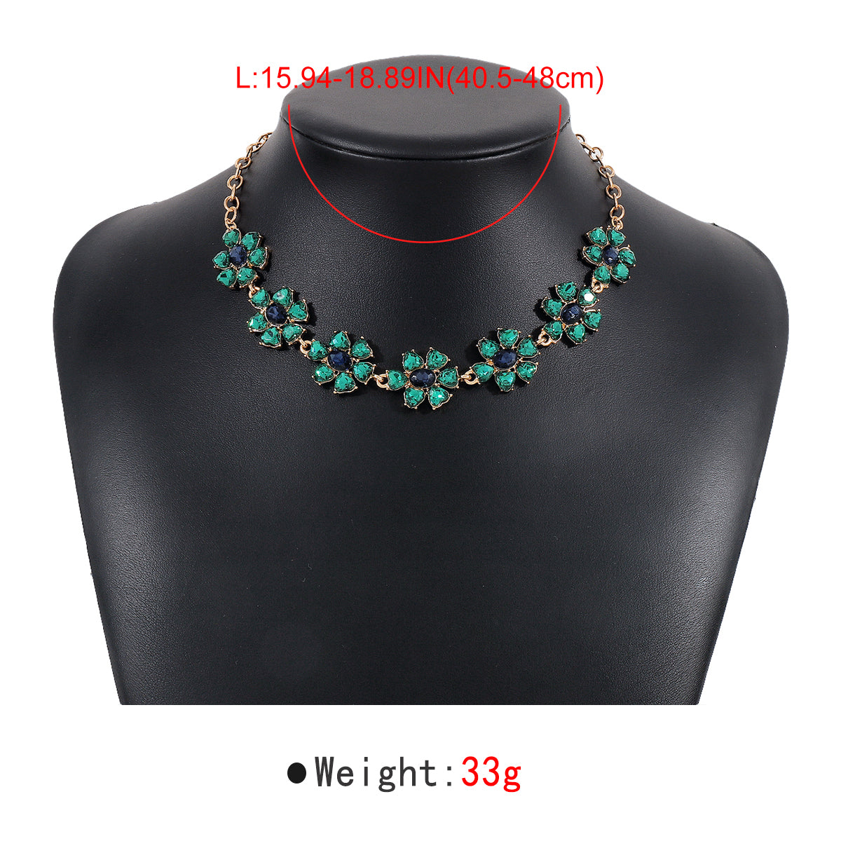 N11214 Pink & Green Rhinestone Flower Choker Necklace
