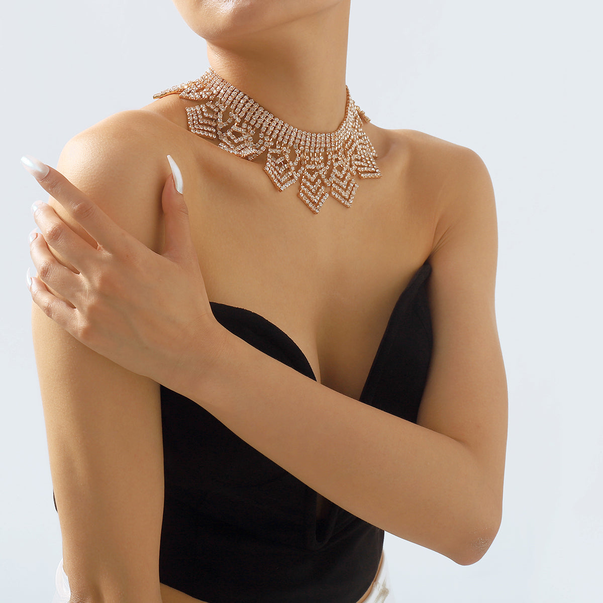 N11240 Shinny Full Crystal Choker Necklaces