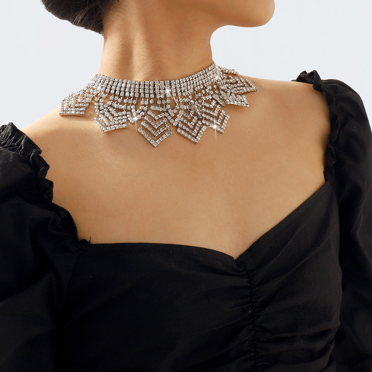 N11240 Shinny Full Crystal Choker Necklaces