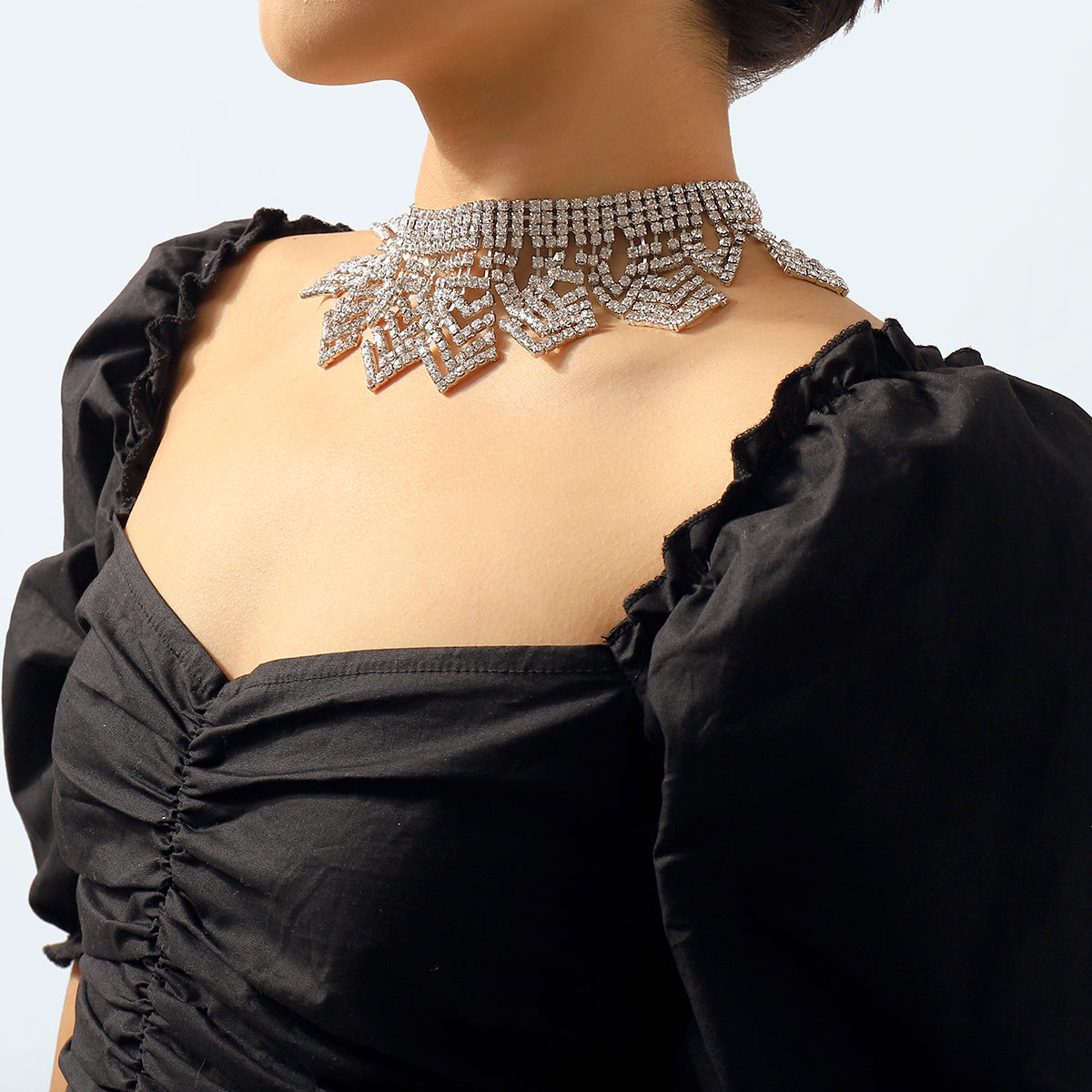 N11240 Shinny Full Crystal Choker Necklaces