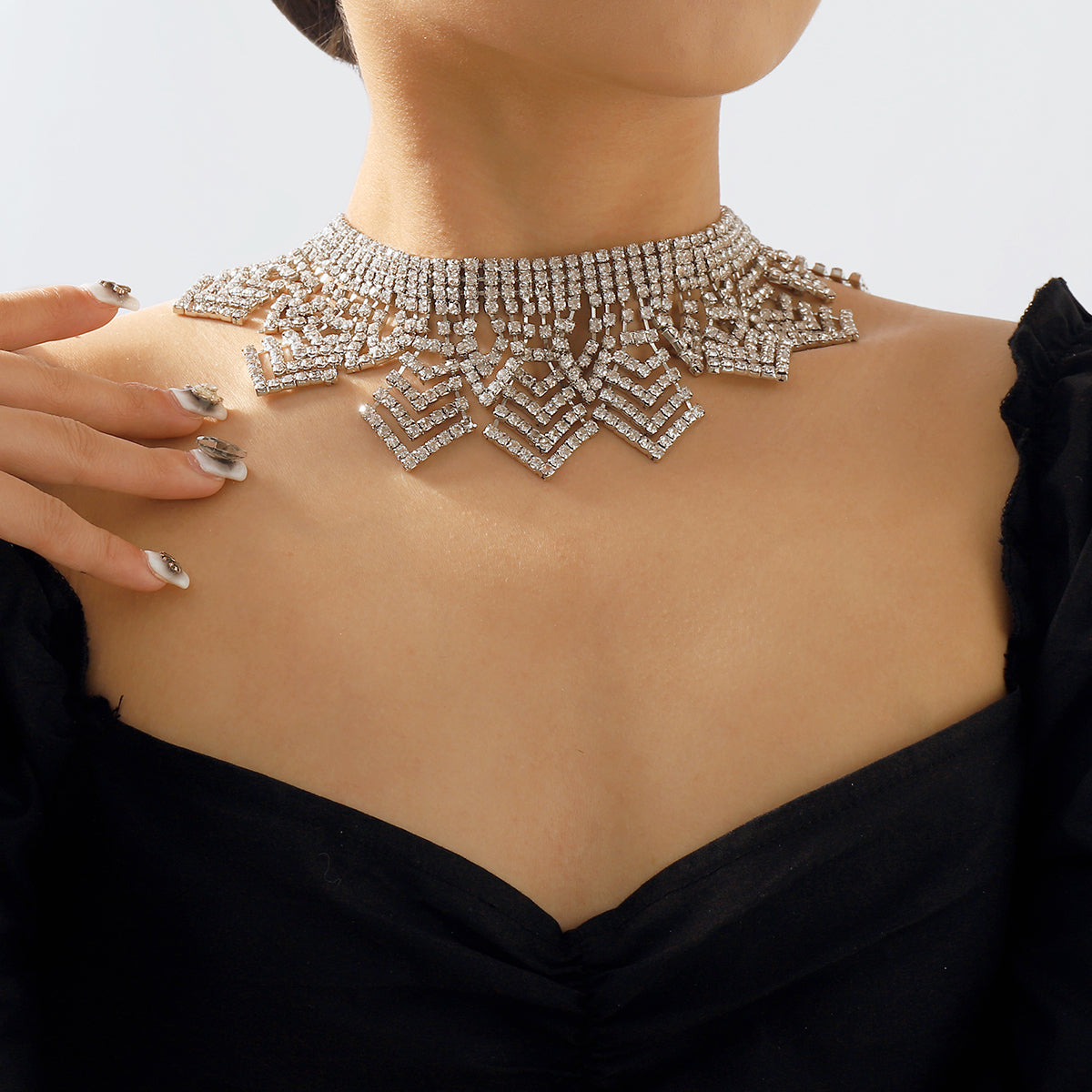 N11240 Shinny Full Crystal Choker Necklaces