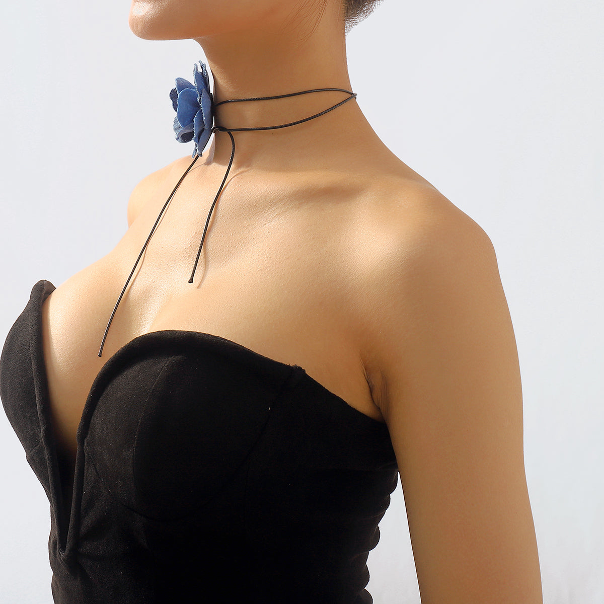 N11261 Retro Denim Flower Choker Necklace