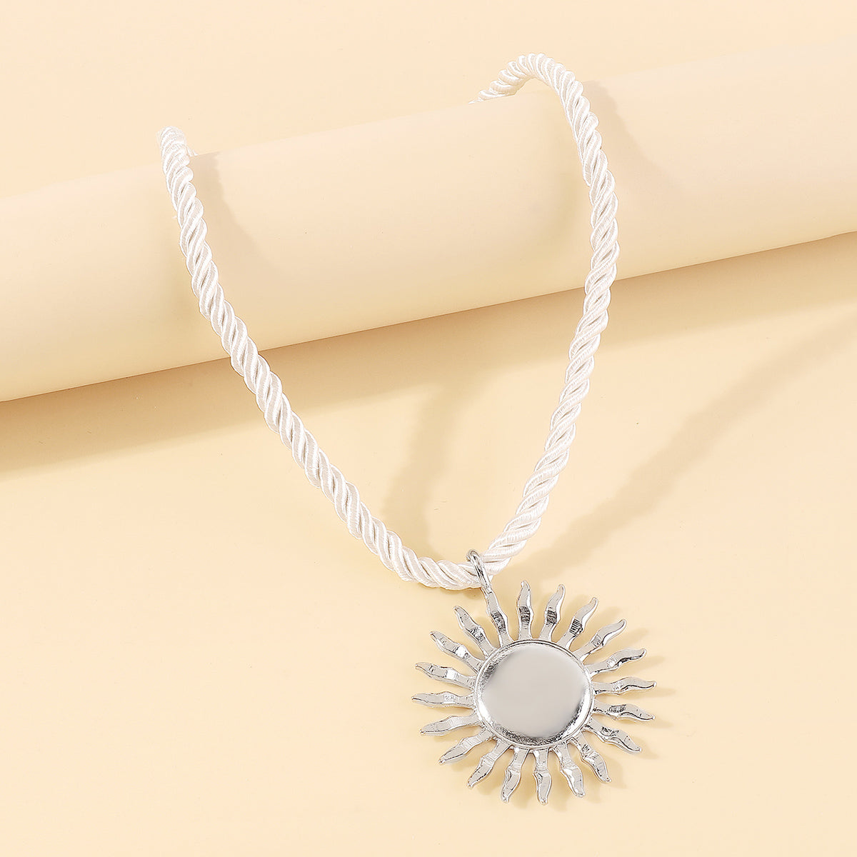 N11262 Geometric Metal Sun Pendant Necklace