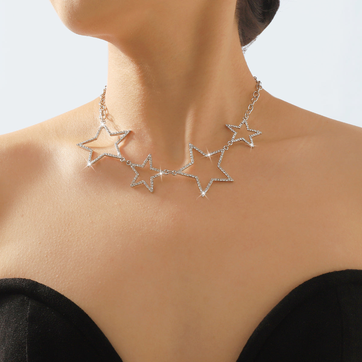 N11275 Rhinestone Star Statement Necklace