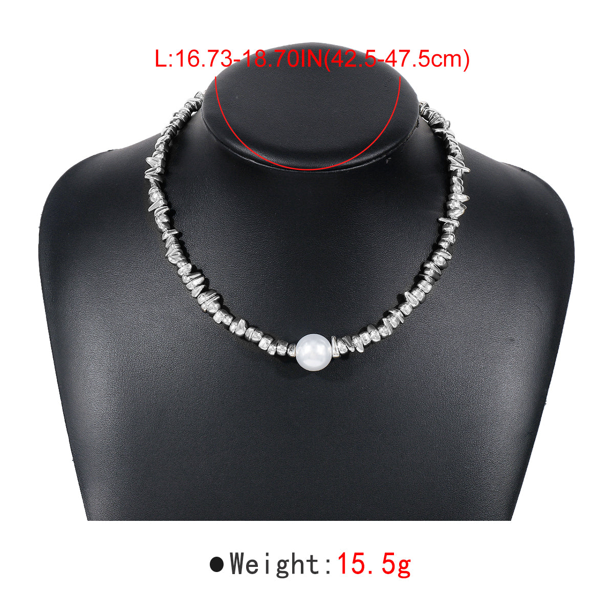 N11354 Geometric Metal Pearl Pendant Necklace