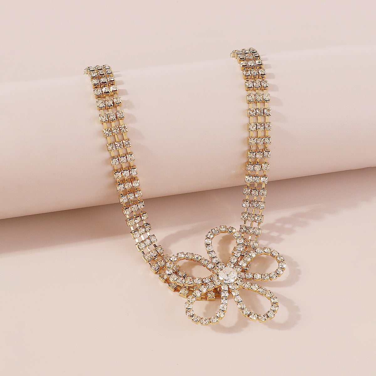 N11375 Crystal Flower Choker Necklace