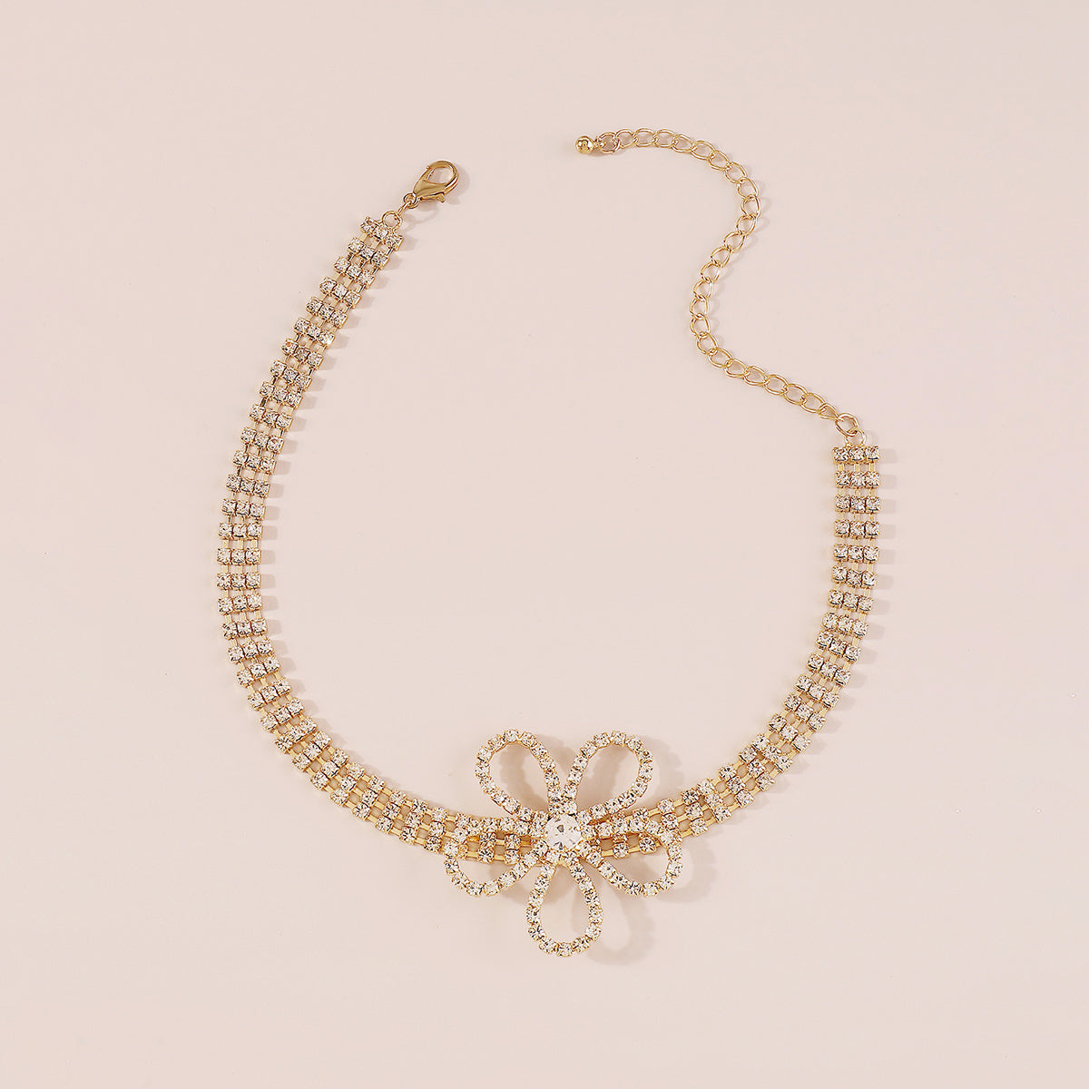 N11375 Crystal Flower Choker Necklace