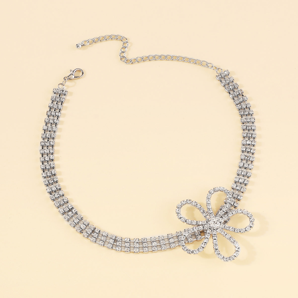 N11375 Crystal Flower Choker Necklace
