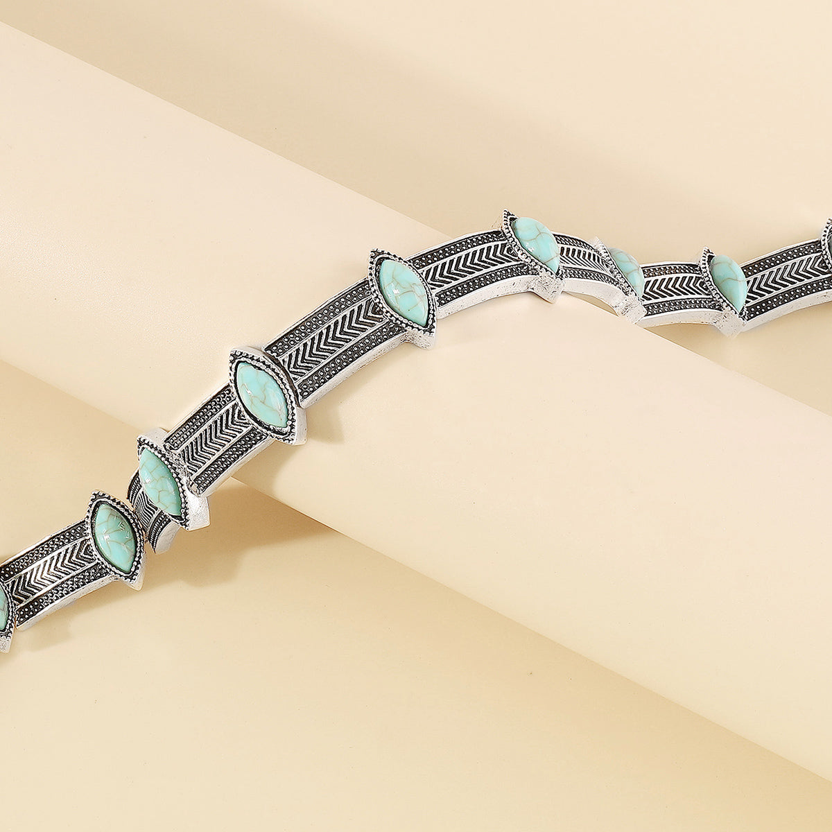 N11406 Retro Geometric Turquoise Choker Necklace