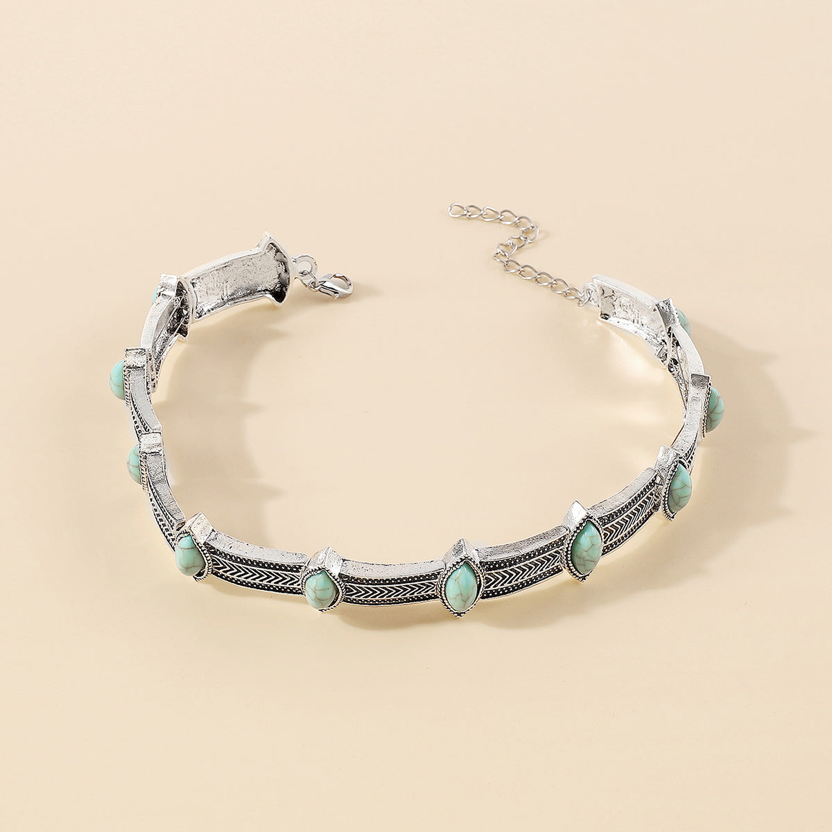 N11406 Retro Geometric Turquoise Choker Necklace