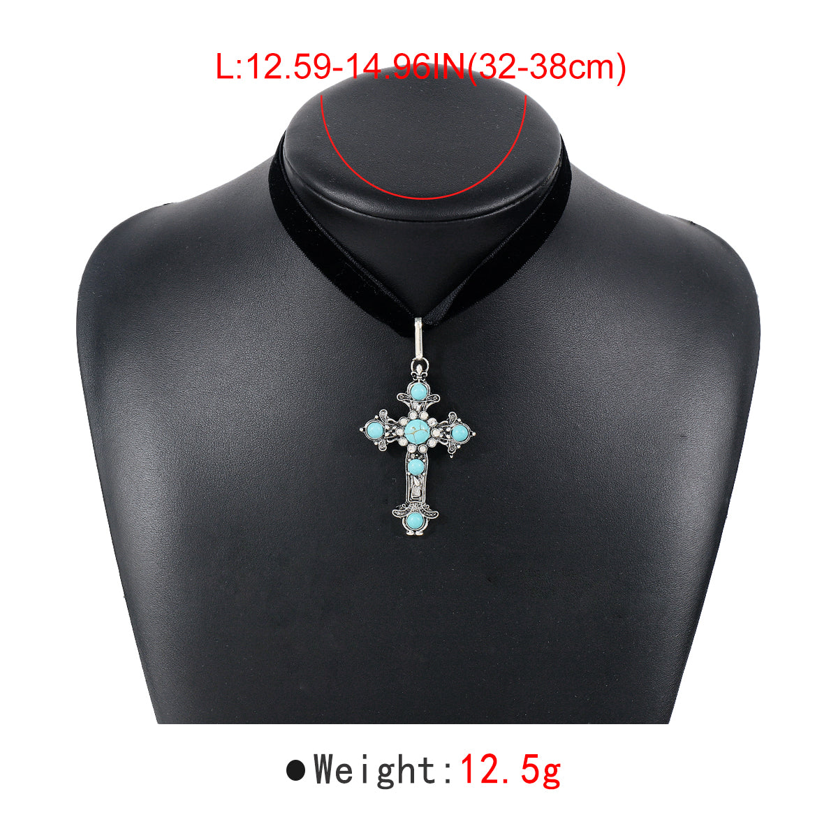 N11422 Vintage Turquoise Cross Pendant Necklace