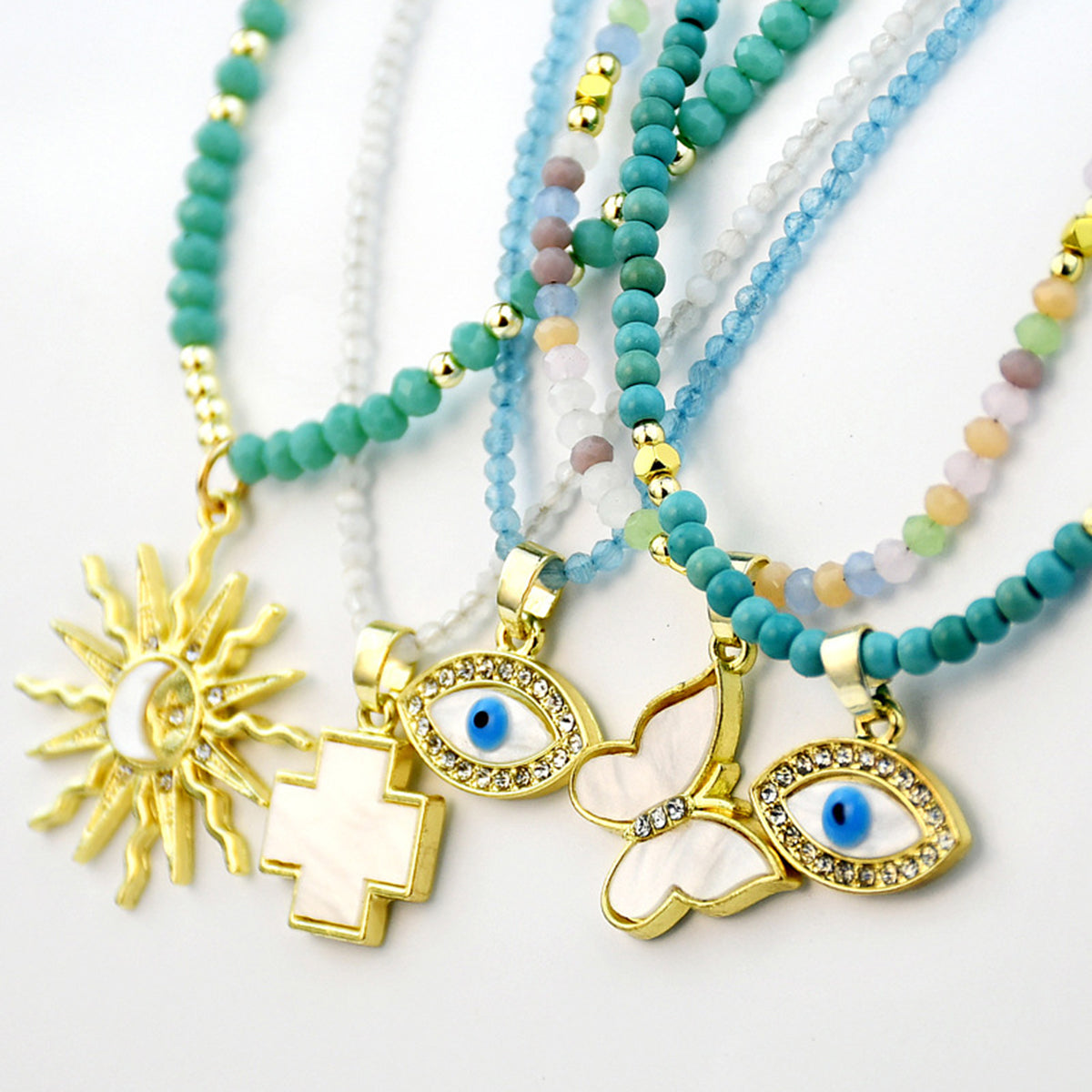 N11435 Stainless Steel Beaded Pendant Necklace