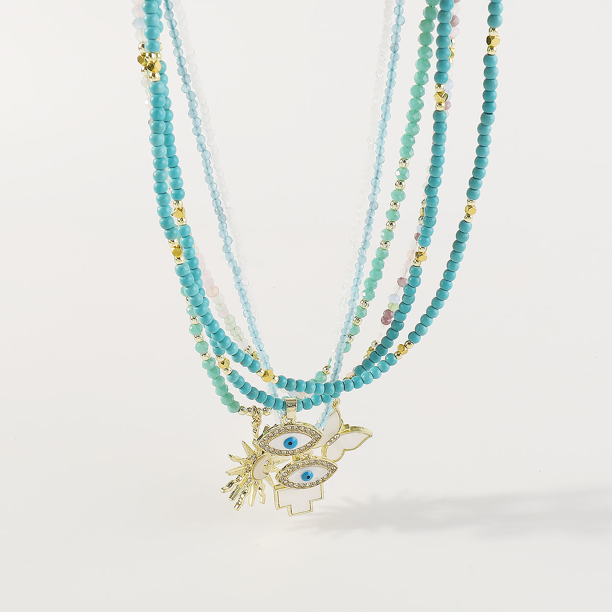 N11435 Stainless Steel Beaded Pendant Necklace