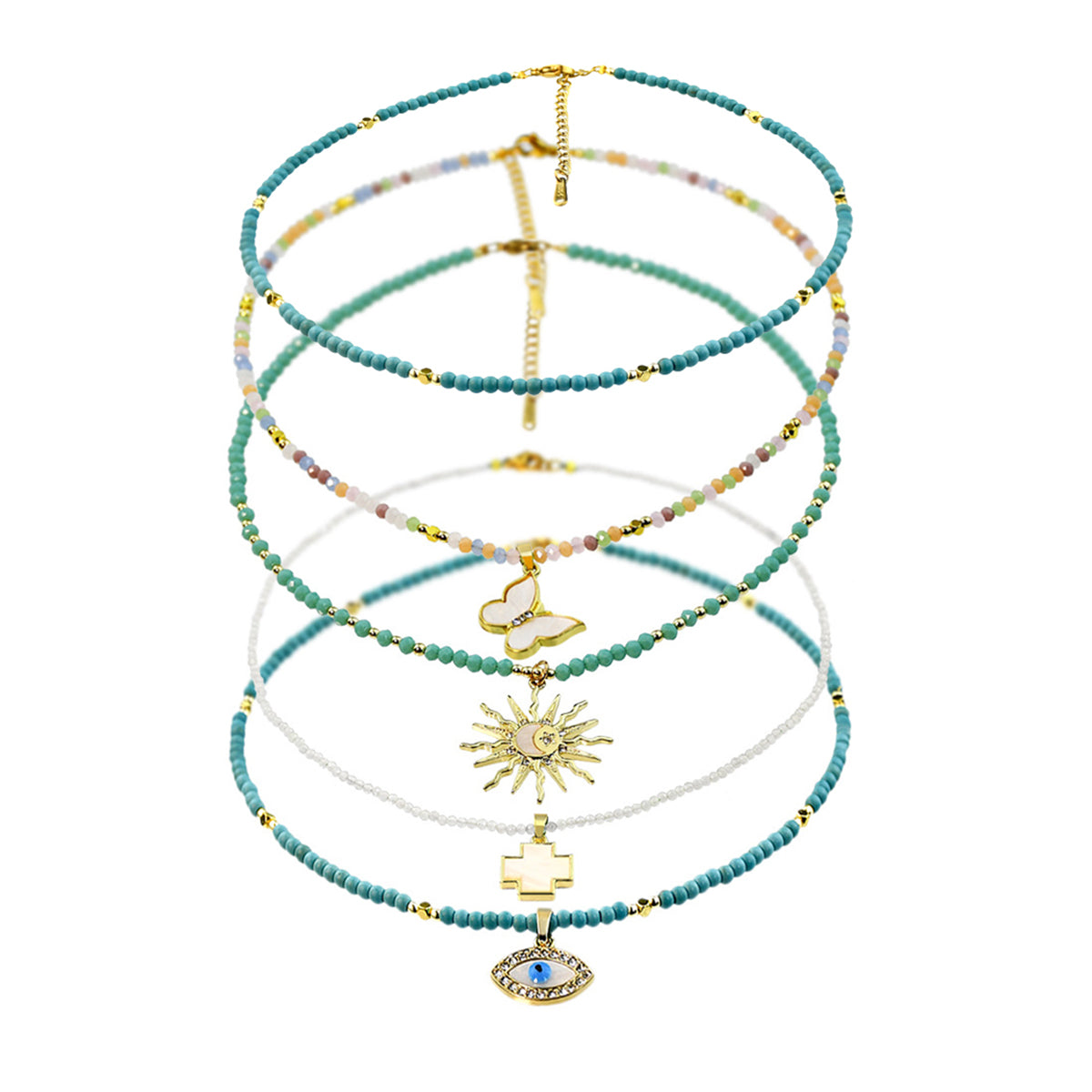 N11435 Stainless Steel Beaded Pendant Necklace