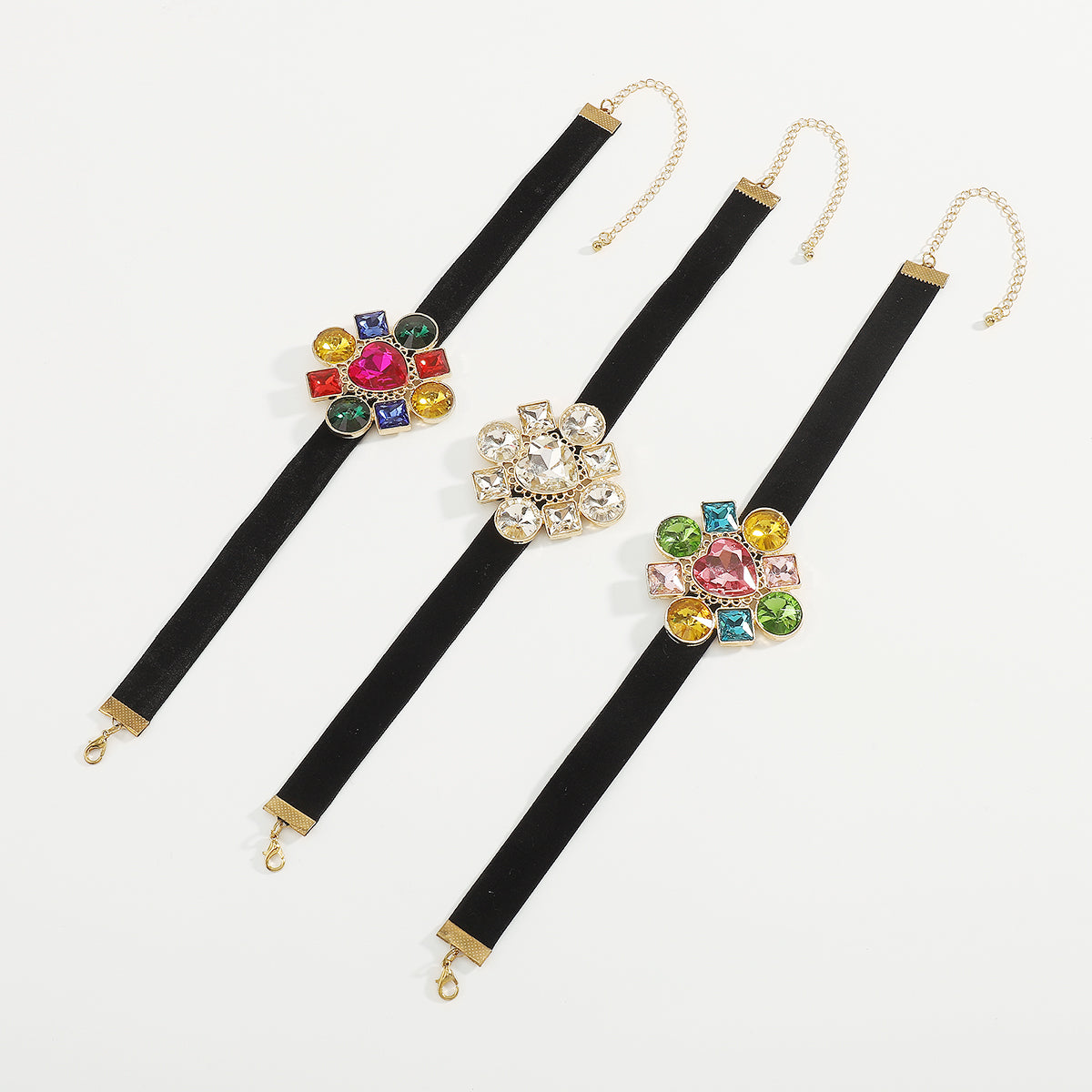 N11475 Geometric Multicolor Crystal Choker Necklace
