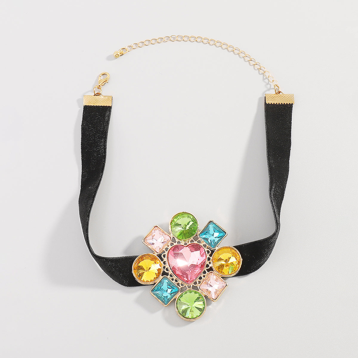 N11475 Geometric Multicolor Crystal Choker Necklace