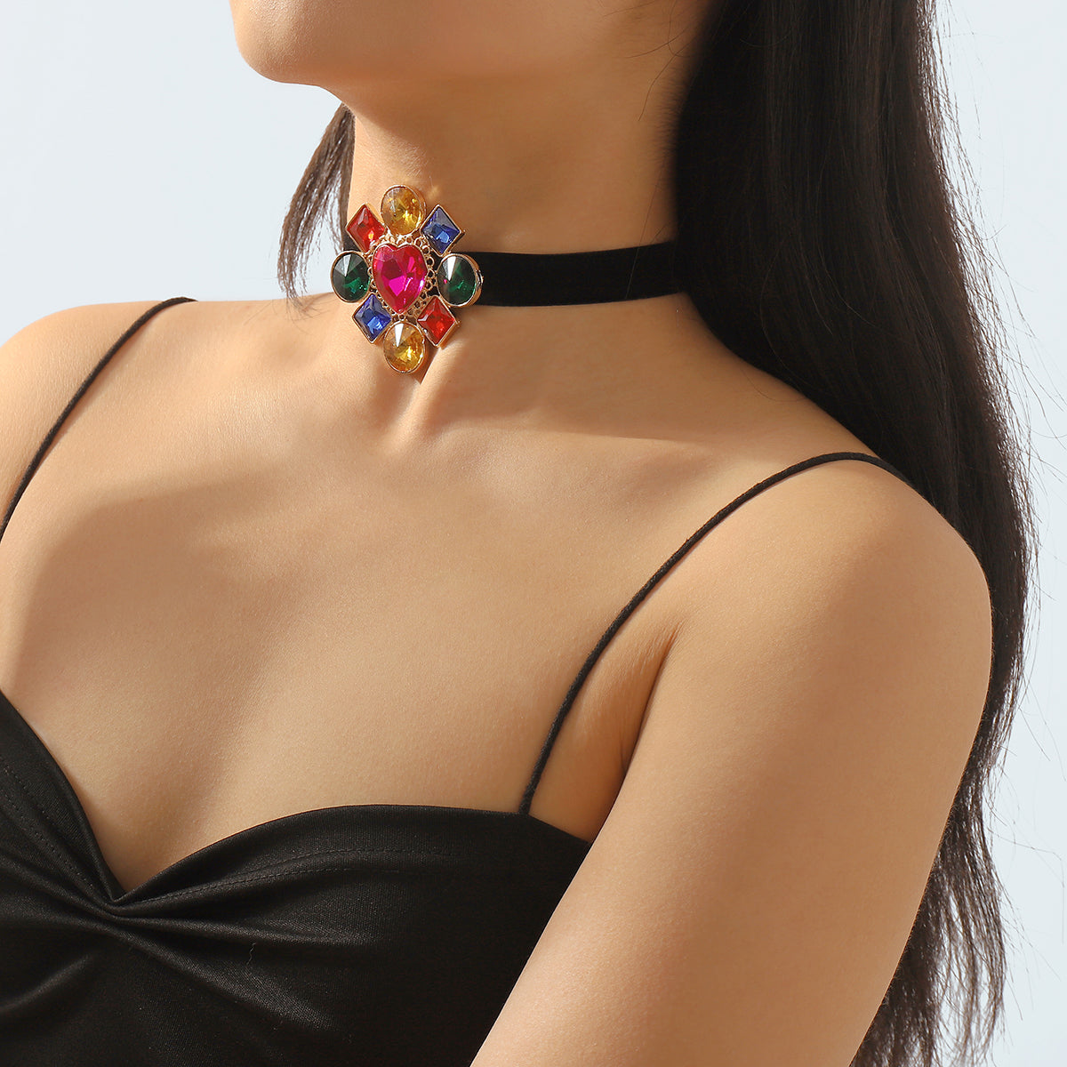 N11475 Geometric Multicolor Crystal Choker Necklace