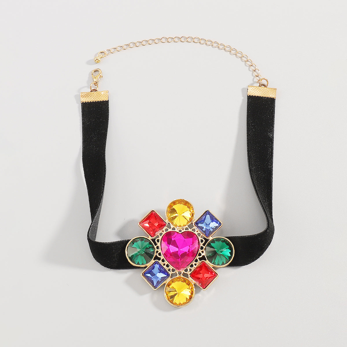 N11475 Geometric Multicolor Crystal Choker Necklace