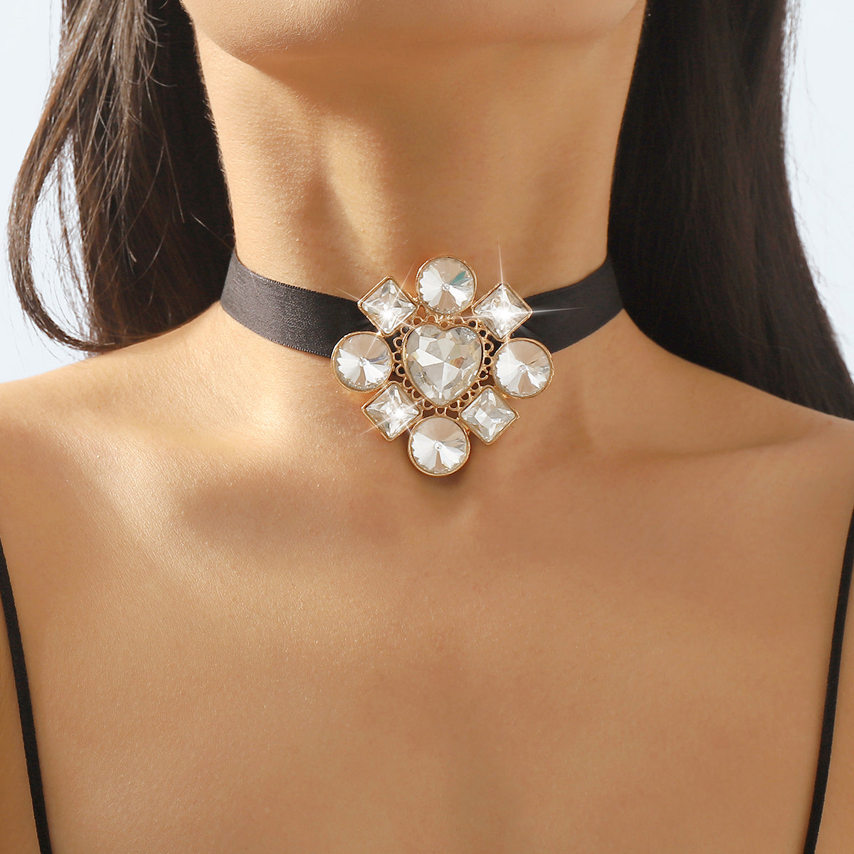 N11475 Geometric Multicolor Crystal Choker Necklace