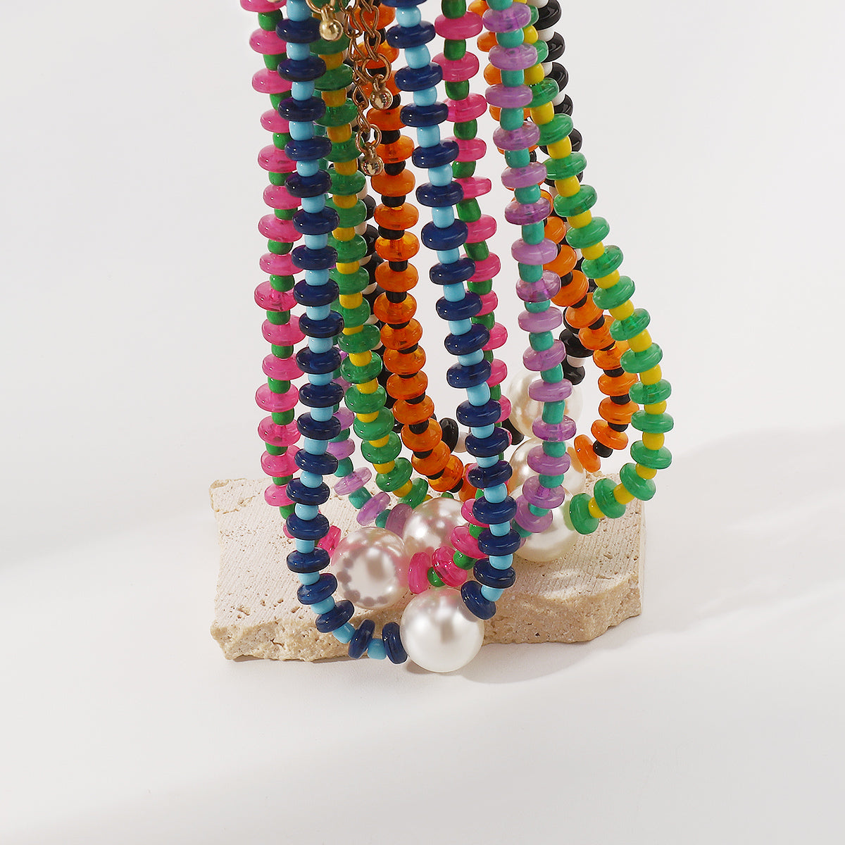 N11479 Colorful Beaded Pearl Pendant Necklace