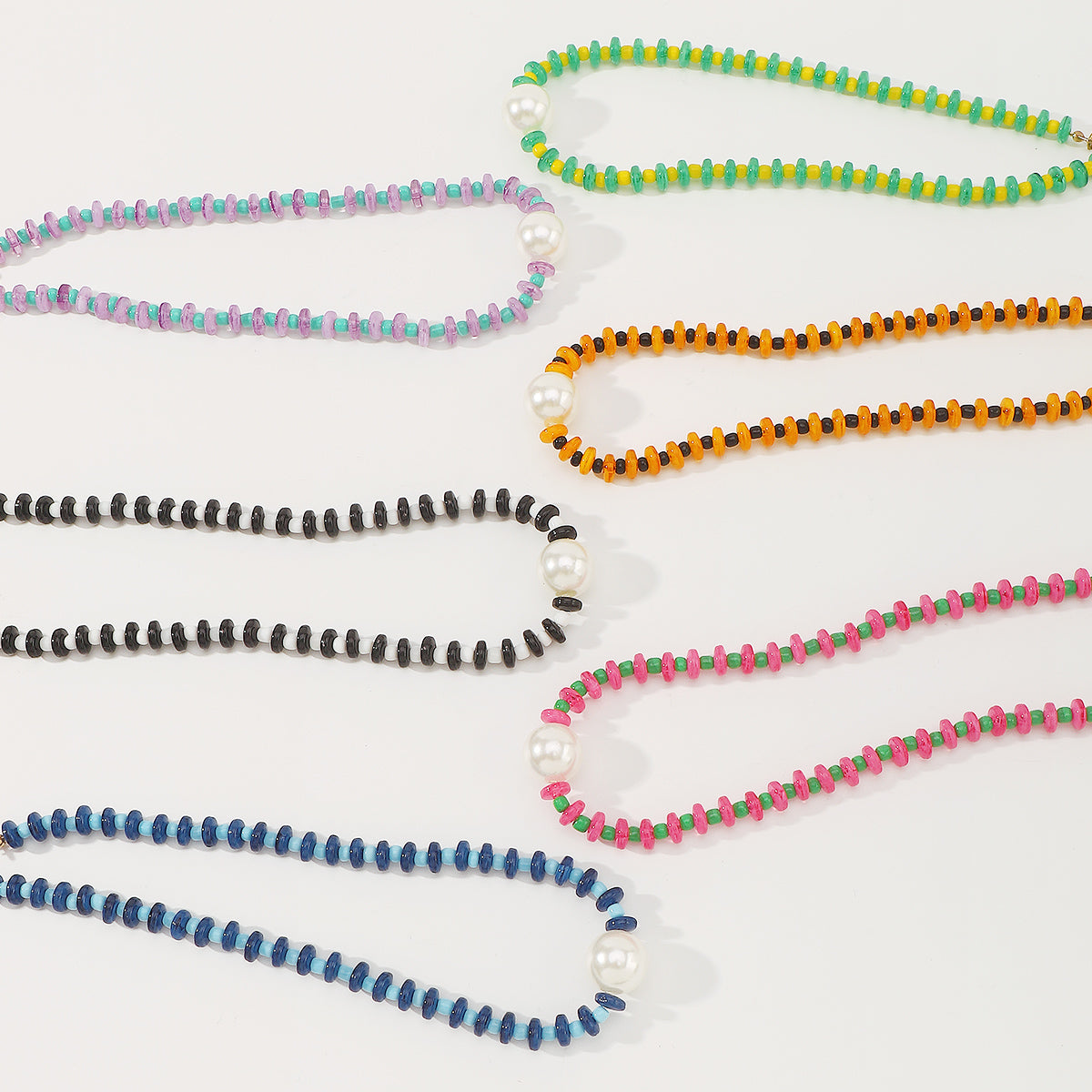 N11479 Colorful Beaded Pearl Pendant Necklace