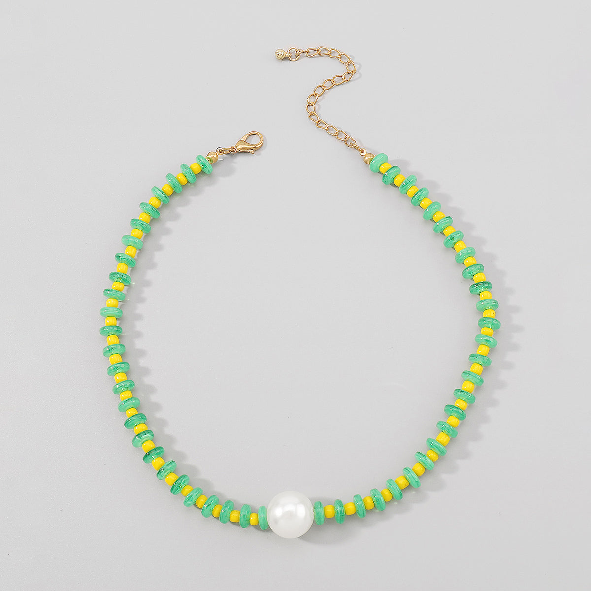 N11479 Colorful Beaded Pearl Pendant Necklace