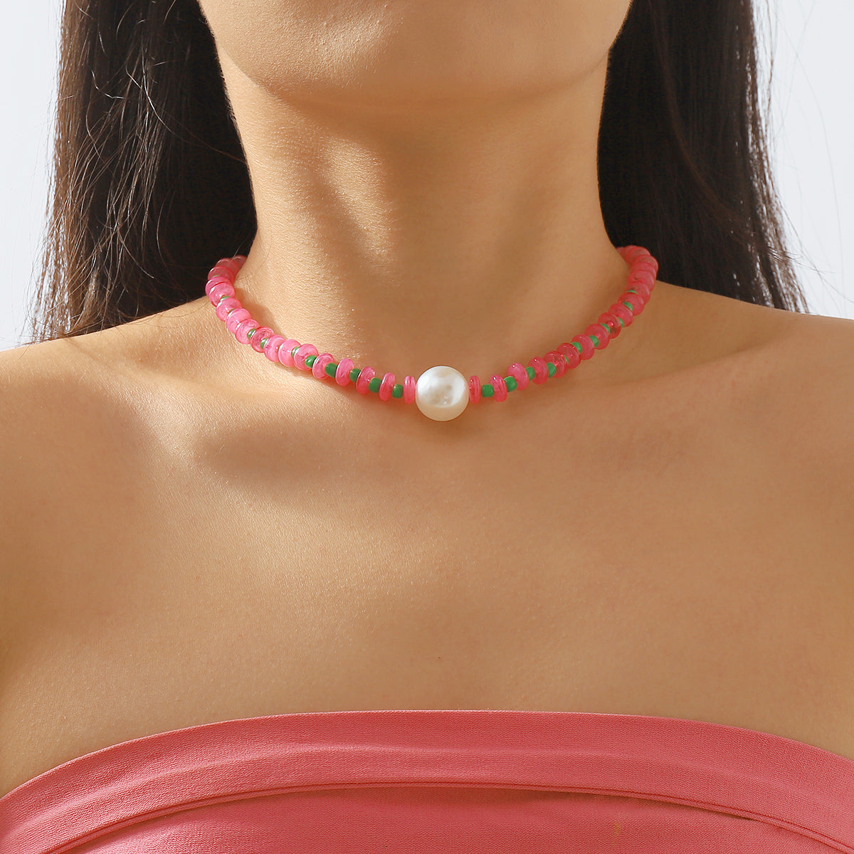 N11479 Colorful Beaded Pearl Pendant Necklace
