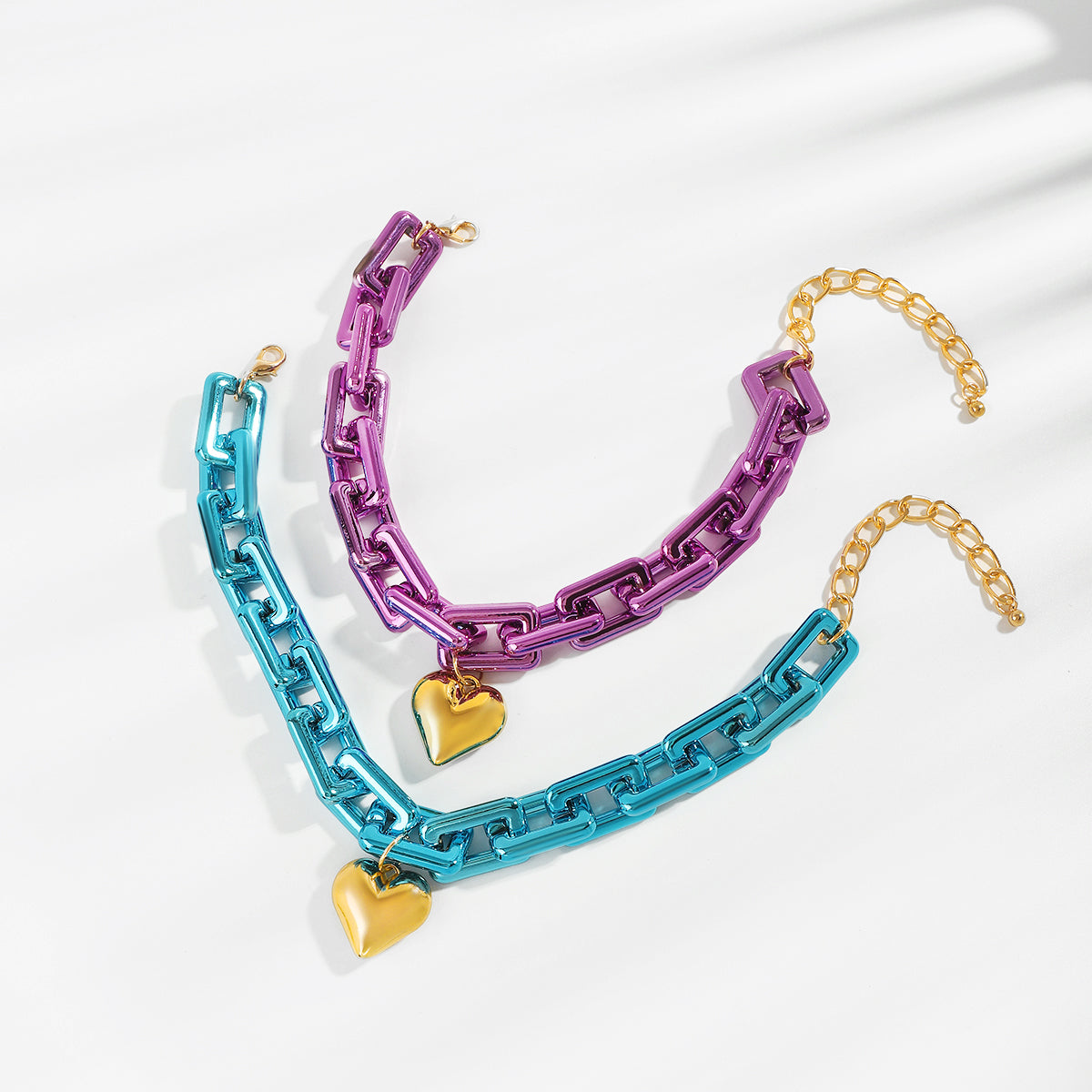 N11507 CCB Chunky Chain Heart Pendant Necklace