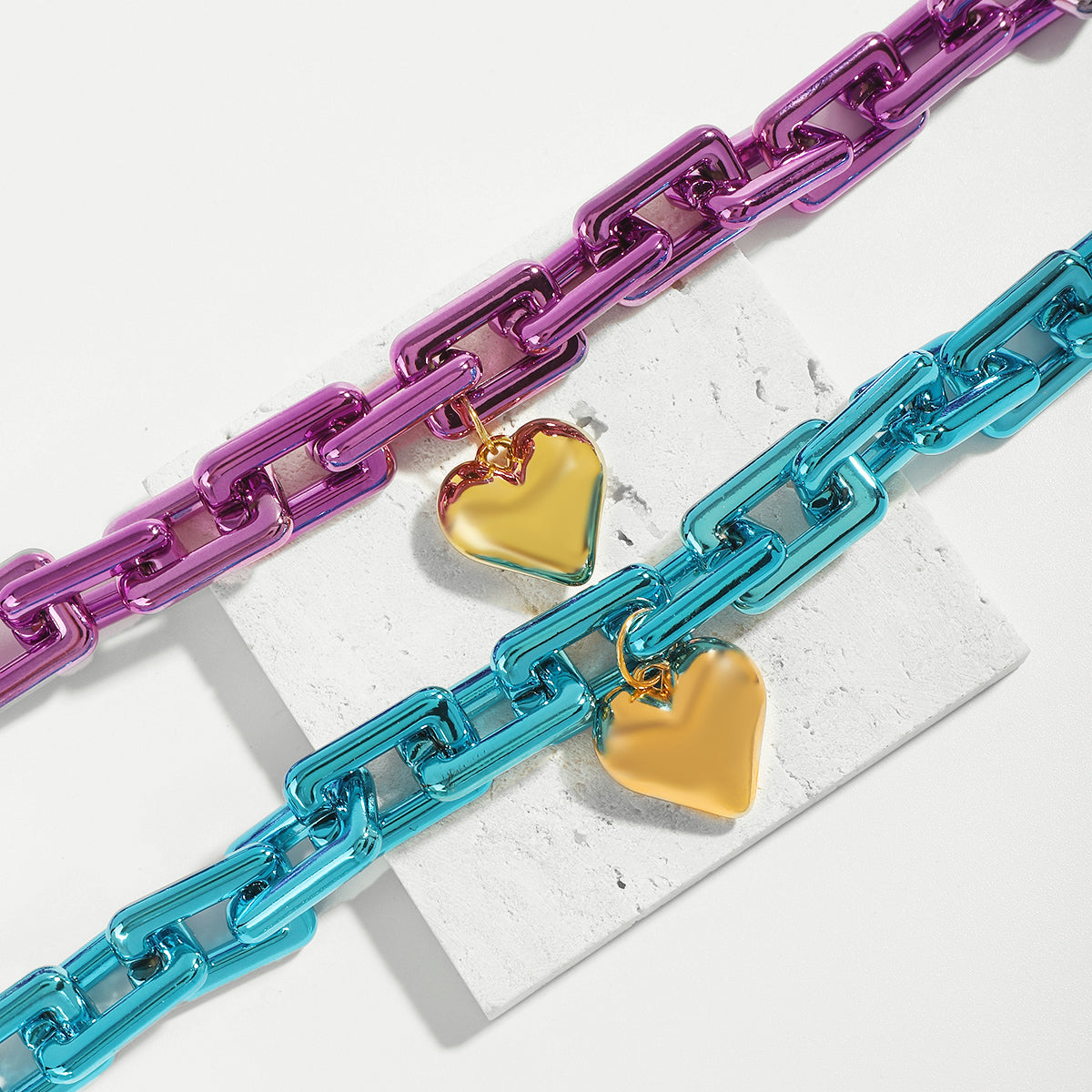 N11507 CCB Chunky Chain Heart Pendant Necklace