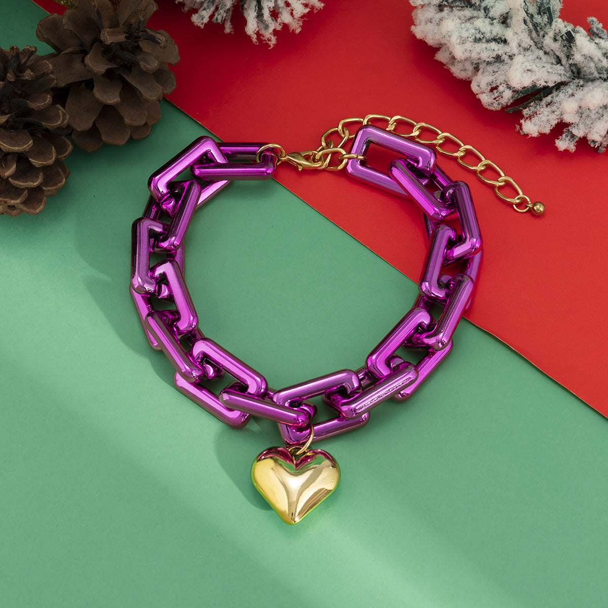 N11507 CCB Chunky Chain Heart Pendant Necklace