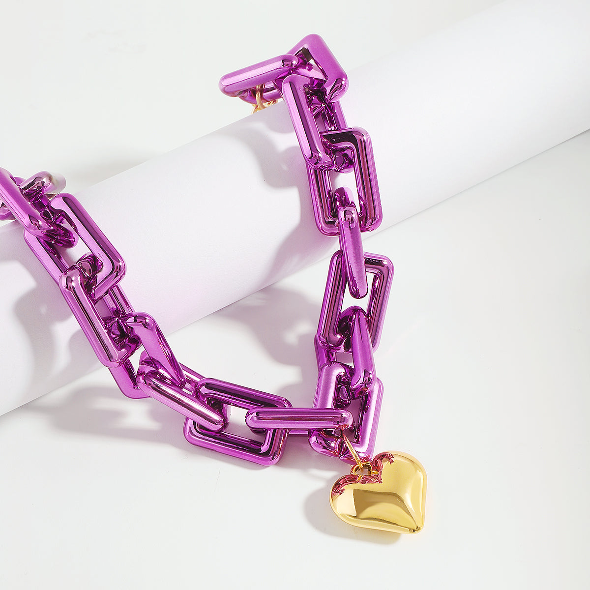N11507 CCB Chunky Chain Heart Pendant Necklace