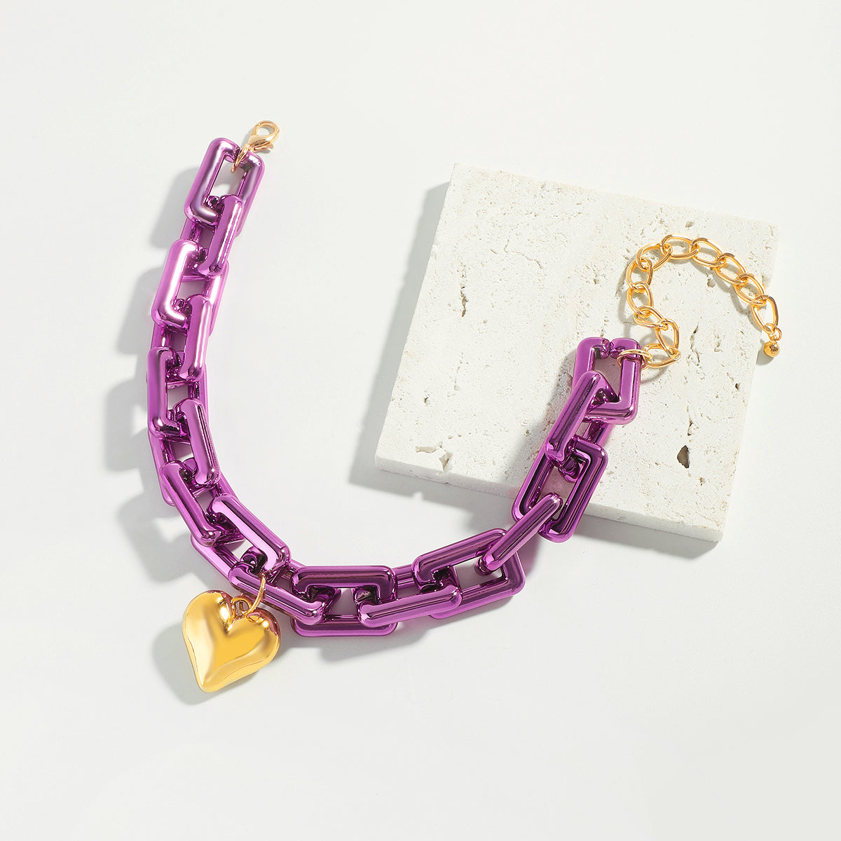 N11507 CCB Chunky Chain Heart Pendant Necklace