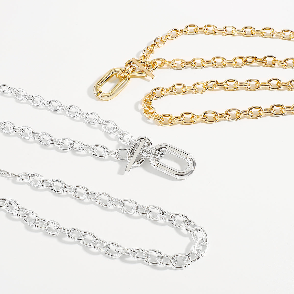 N11508 Chunky Double Layers Chain Pendant Necklace