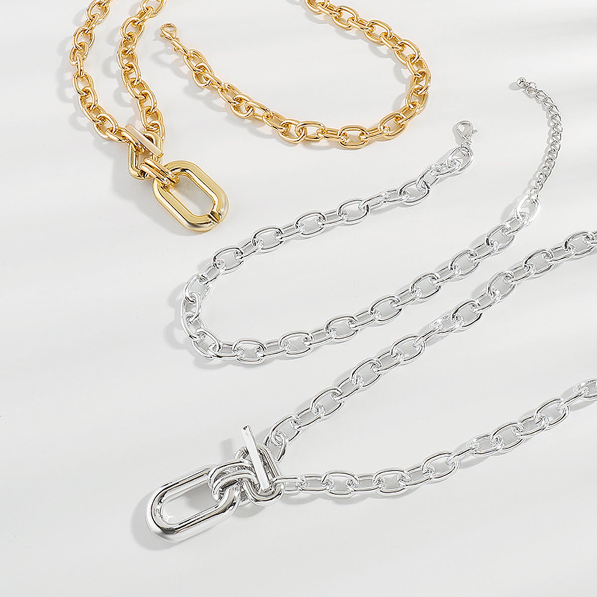 N11508 Chunky Double Layers Chain Pendant Necklace