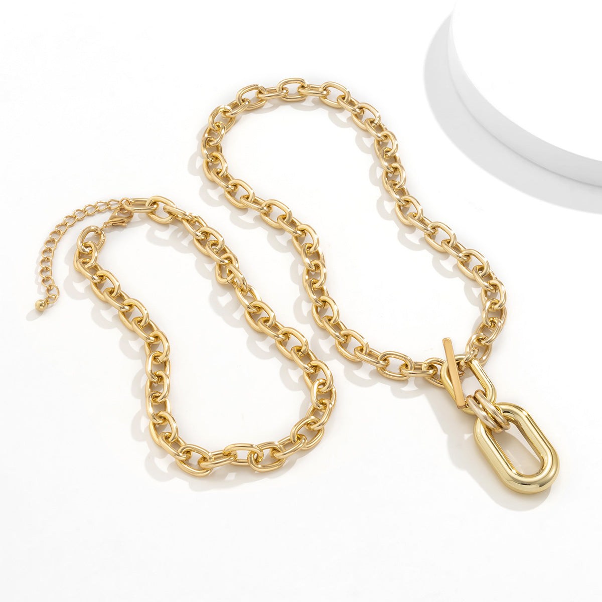 N11508 Chunky Double Layers Chain Pendant Necklace