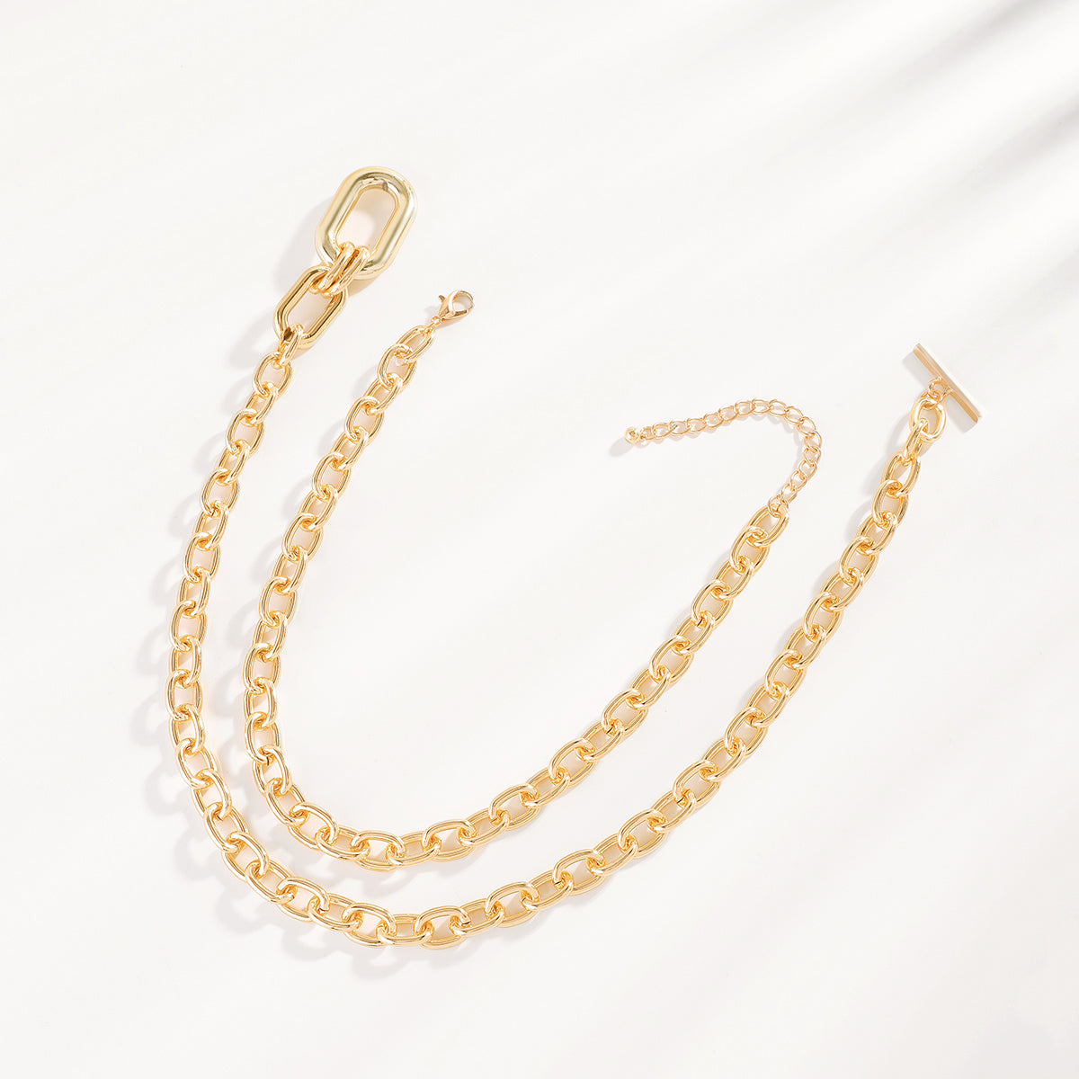 N11508 Chunky Double Layers Chain Pendant Necklace