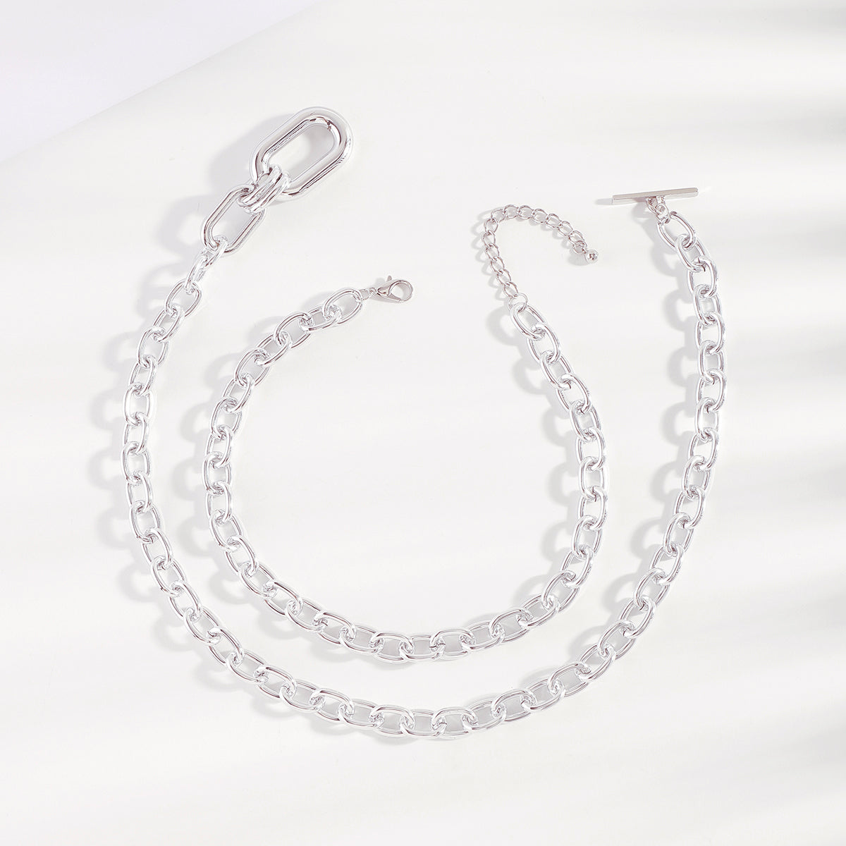 N11508 Chunky Double Layers Chain Pendant Necklace