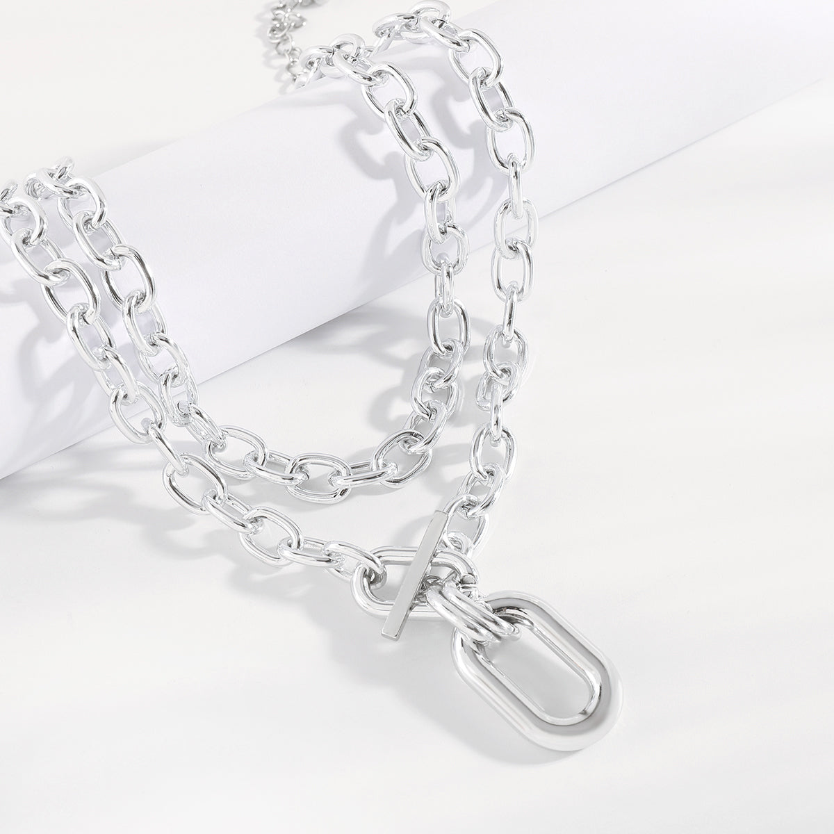 N11508 Chunky Double Layers Chain Pendant Necklace
