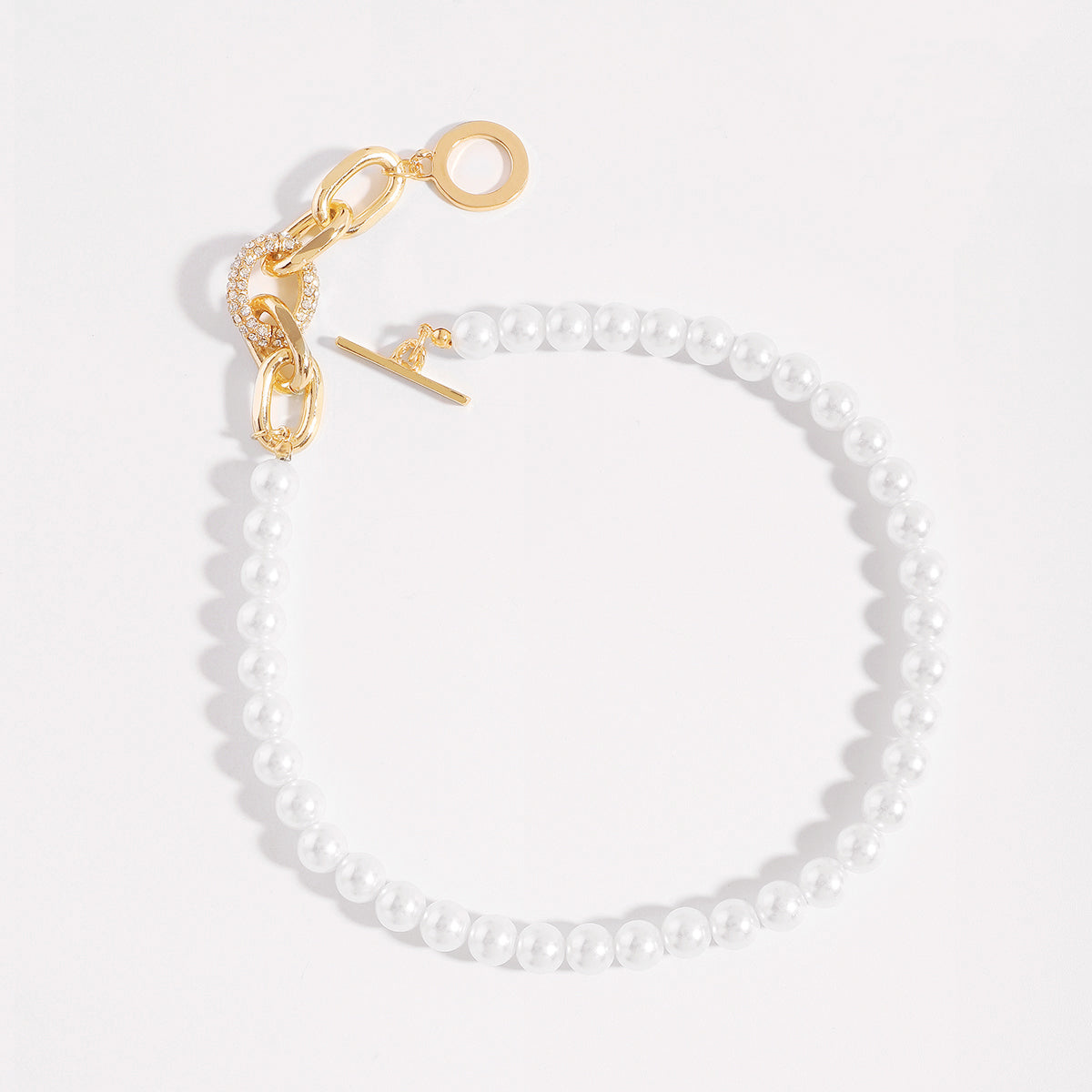 N11513 Charm Rhinestone Pearls T Clasp Chain Necklace
