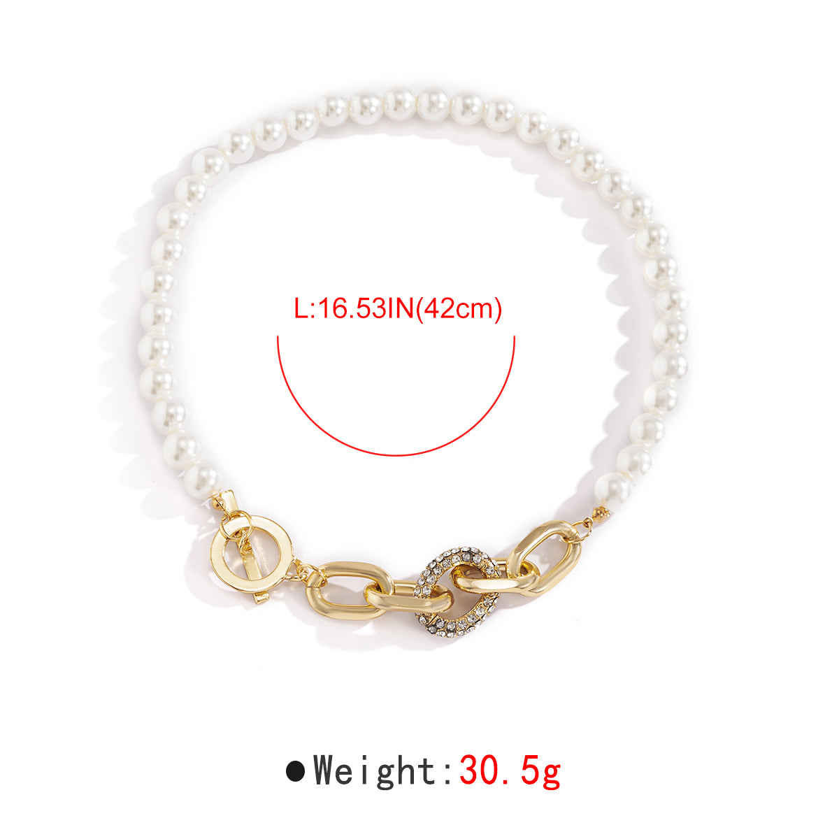 N11513 Charm Rhinestone Pearls T Clasp Chain Necklace
