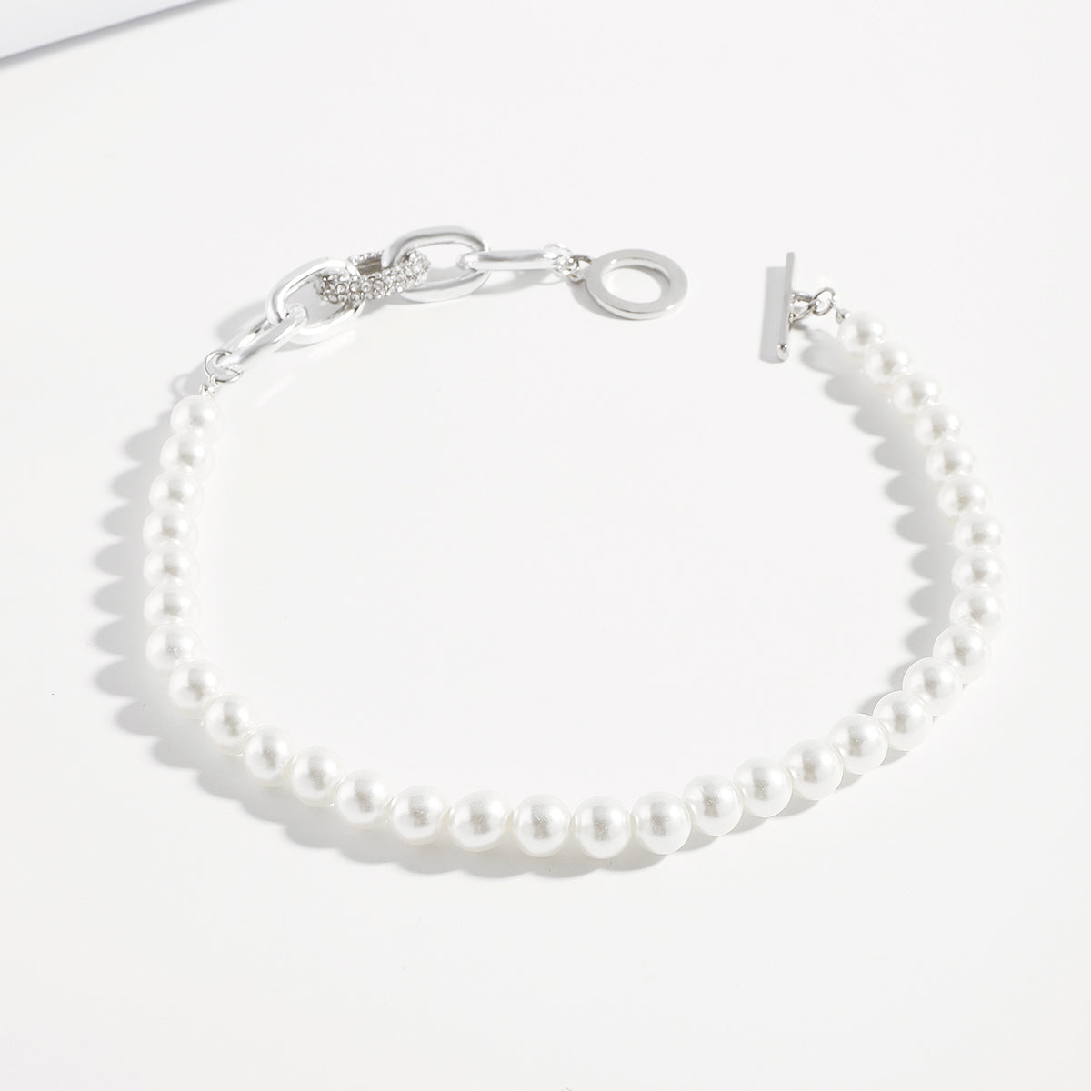 N11513 Charm Rhinestone Pearls T Clasp Chain Necklace