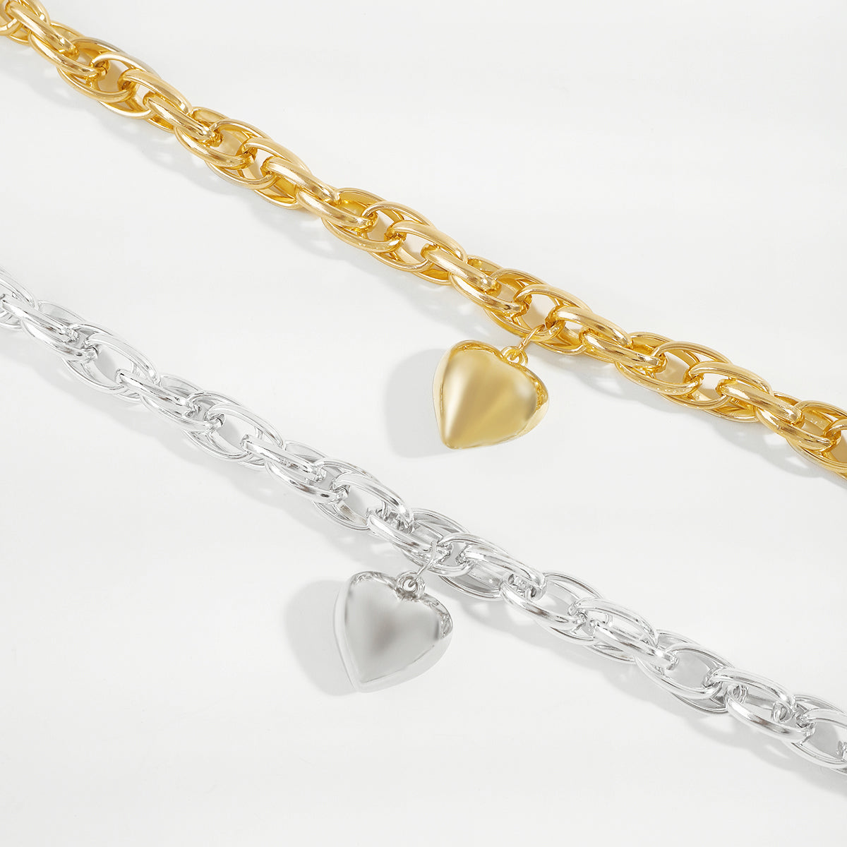 N11519 Chunky Chain Gold & Silver Heart Pendant Necklace