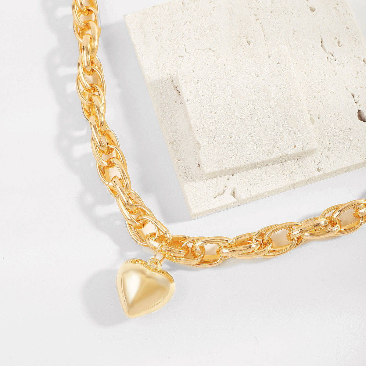 N11519 Chunky Chain Gold & Silver Heart Pendant Necklace